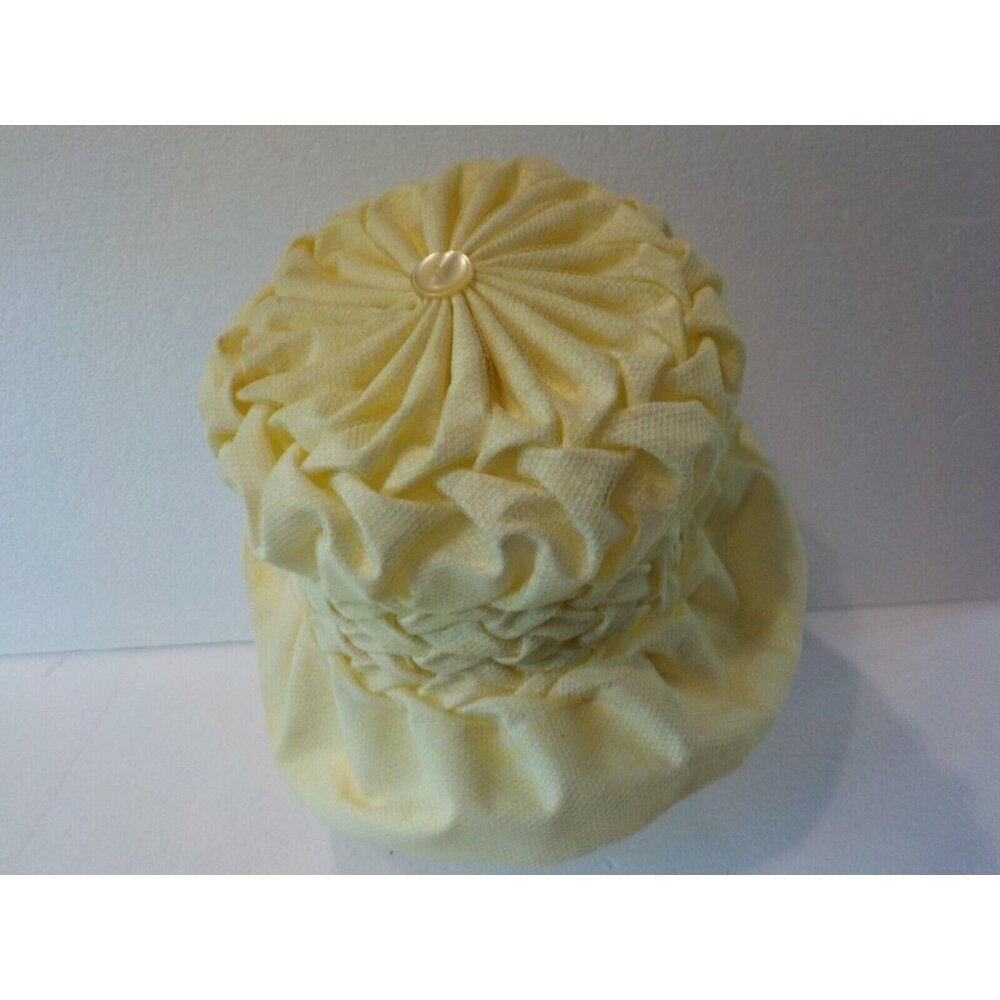 Vintage Pauline of California Original Yellow Fabric Netted Gathered Bonnet Hat - Picture 4 of 7